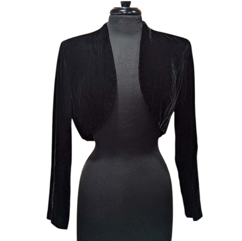 Vintage Y2K Velvet Bolero Jacket Whimsigoth Alex Evenings 6 Cropped Long Sleeve